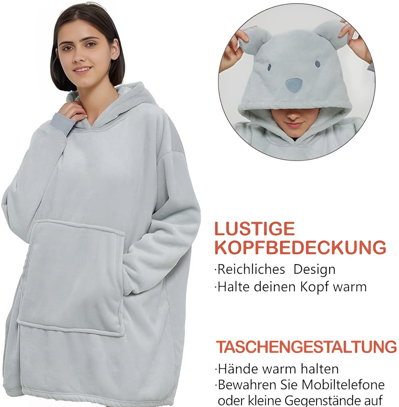 Diyarts Kapuzenpullover (Doppellagiges Acryl-Design, Decke mit Ärmel, Cosplay Pullover, Flauschiges Pyjama, Panda) Premium-Material, Tiermotiv und Pflegeleichtigkeit