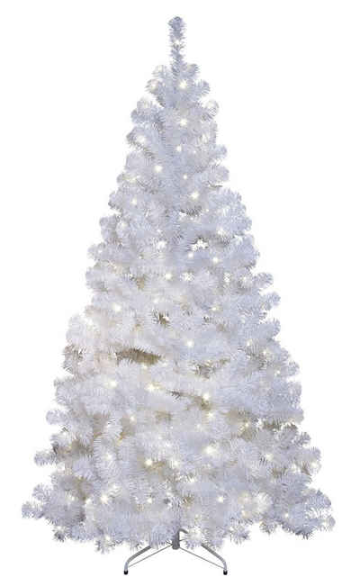 Best Season Künstlicher Weihnachtsbaum »Künstlicher Weihnachtsbaum Ottawa von Star Trading, Tannenbaum mit LED Lichterkette und Ständer in Weiß für innen und außen, weiß, Höhe: 2,1 m, IP44«