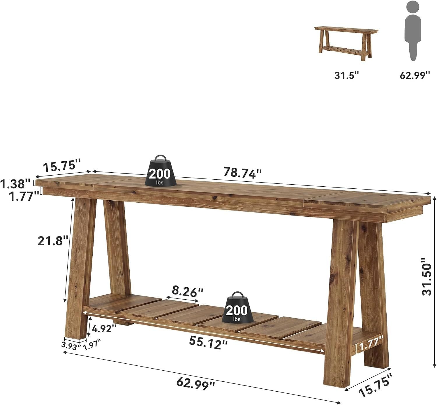 Tribesigns Konsolentisch Konsolentisch 200 cm Massivholz schmal 2-stufig A-Gestell Landhausstil – Bild 2 von 5