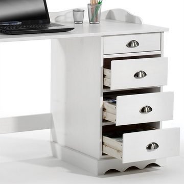 IDIMEX Schreibtisch SANDRINE, Schreibtisch mit Aufsatz Computertisch Bürotisch Kiefer massiv weiss