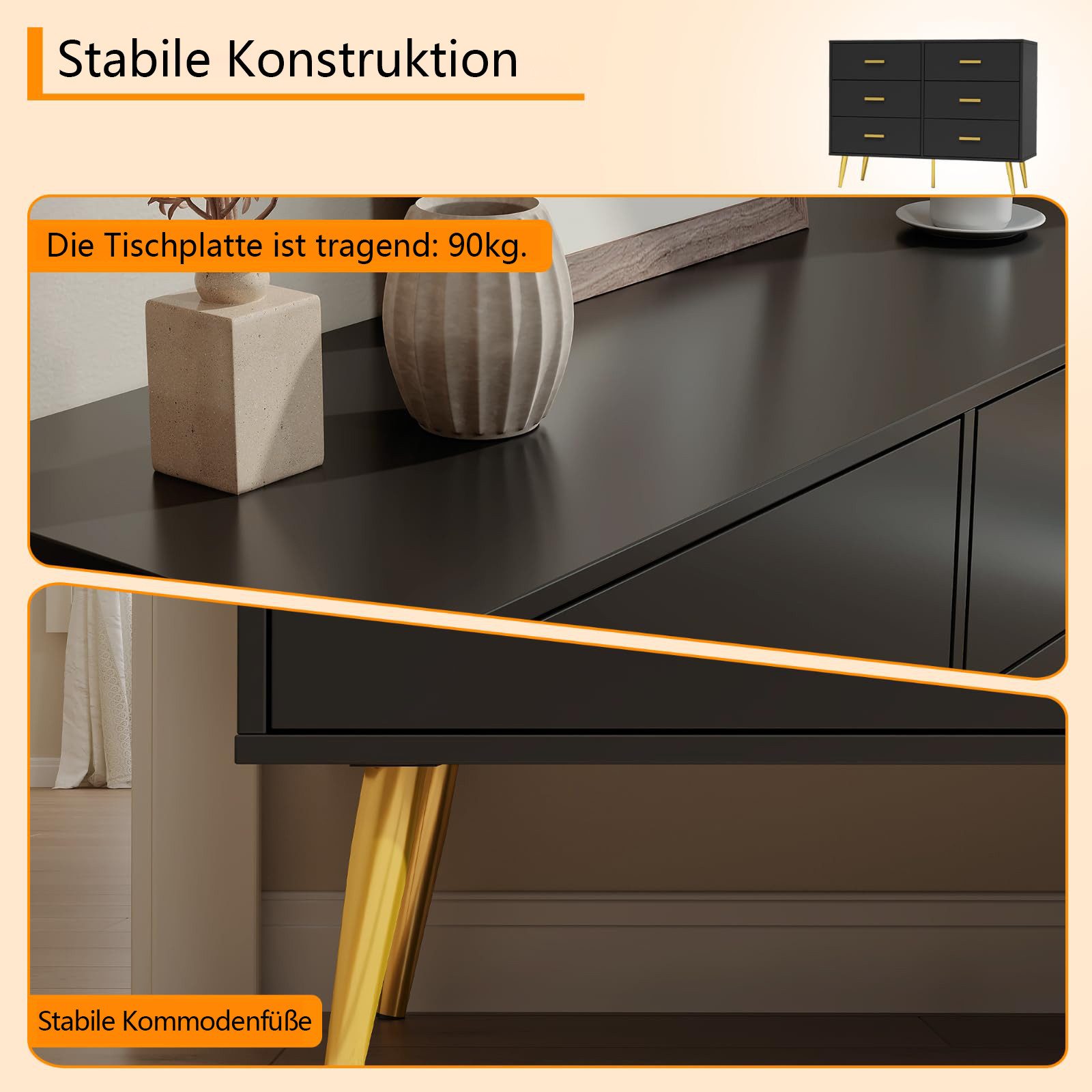 GarveeMore Kommode Kommode mit 6 Schubladen