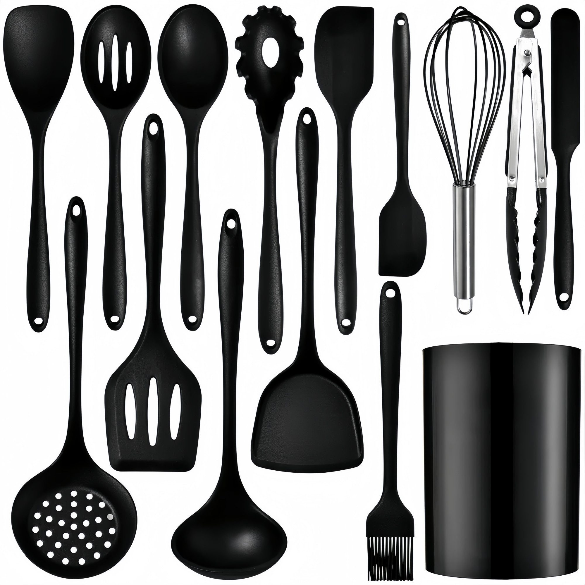 FOUORTUNATE-BEE Kochbesteck-Set 15-teiliges Silikon-Küchenutensilien-Set, hitzebeständig (15-tlg), 15-teiliges Küchenhelfer-Set aus Silikon, spülmaschinenfest