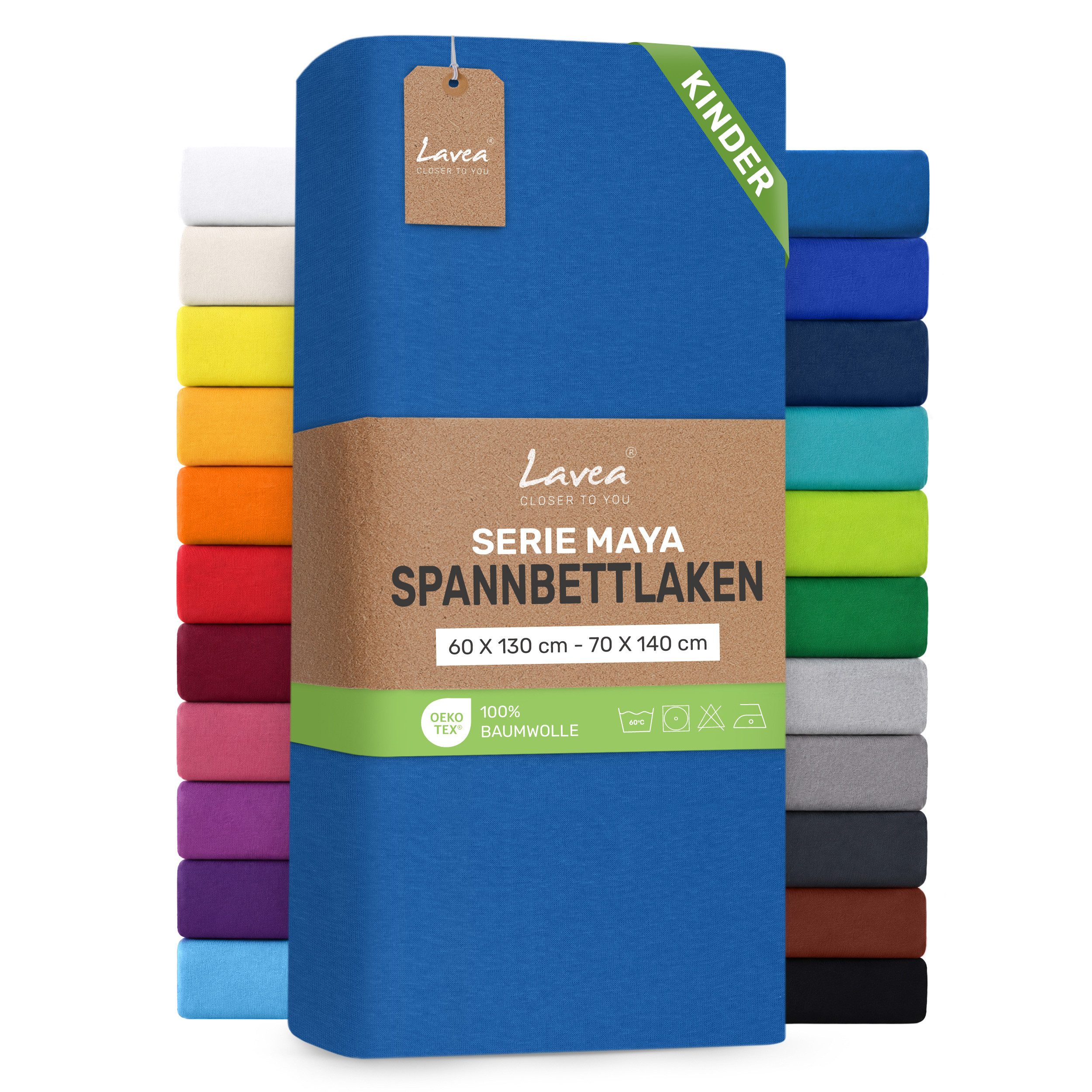 Lavea Spannbettlaken Bettlaken Maya, 180x200cm, 200x200cm, 140x200cm, 160x200cm, 100% Baumwolle Jersey, Gummizug: rundum, (1 Stück), für Matratzen, Topper, Boxspring- und Wasserbetten, weich, langlebig