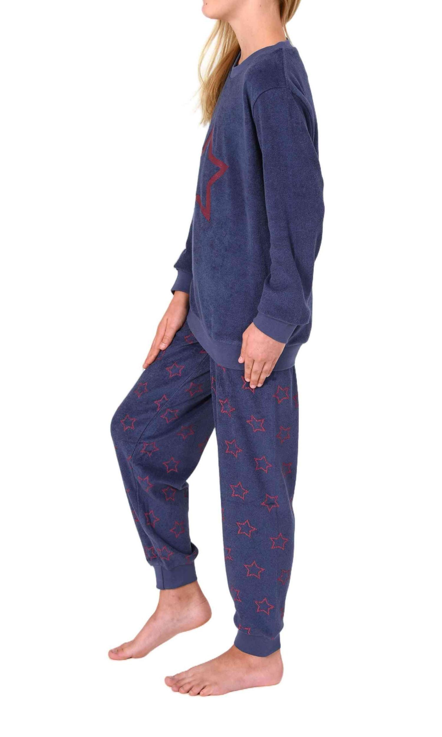 Normann Pyjama Normann Mädchen Frottee Schlafanzug lang mit Bündchen + Sterneoptik – Bild 3 von 5