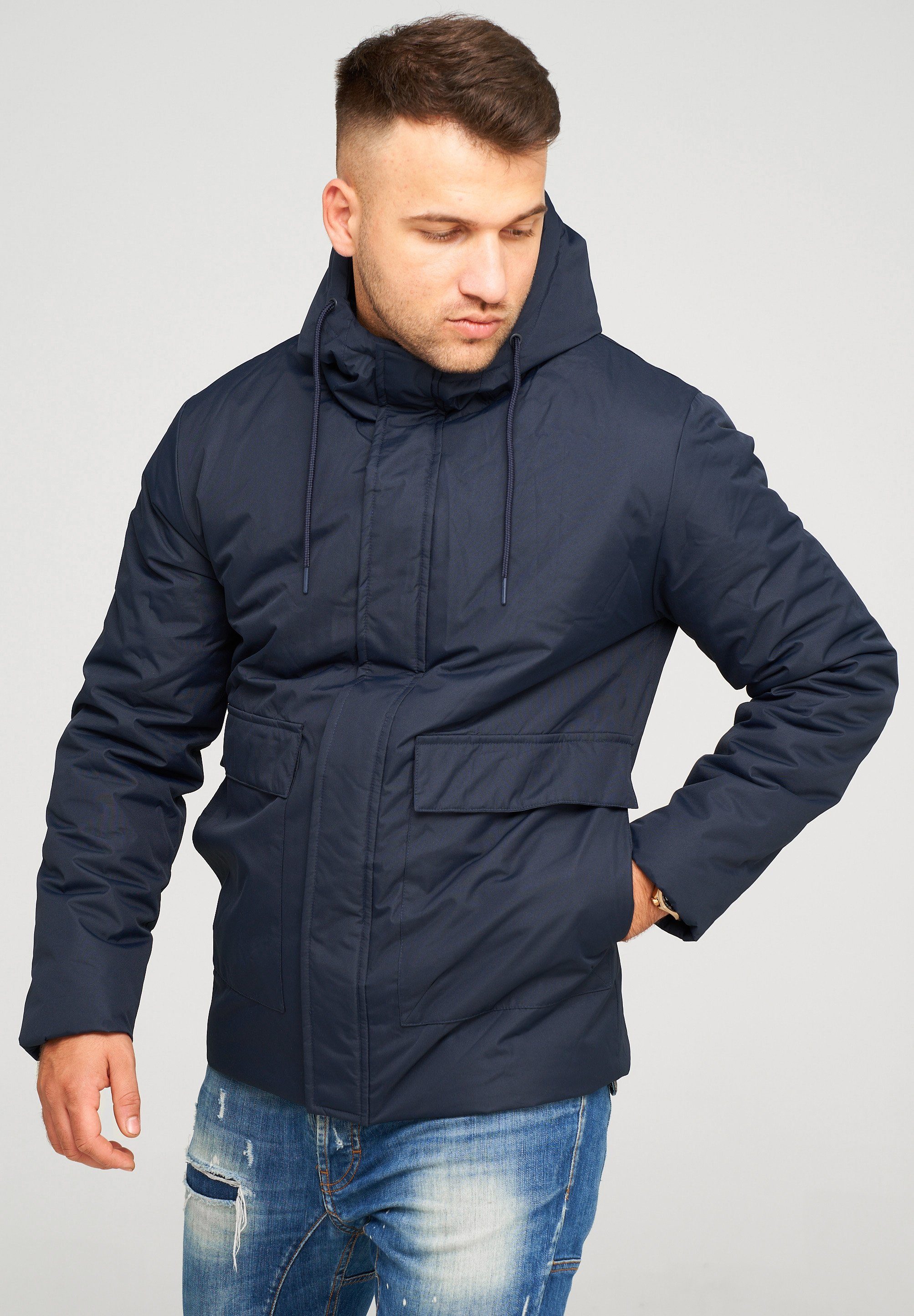 mit BHANFIEL Kapuze dunkelblau behype Outdoorjacke