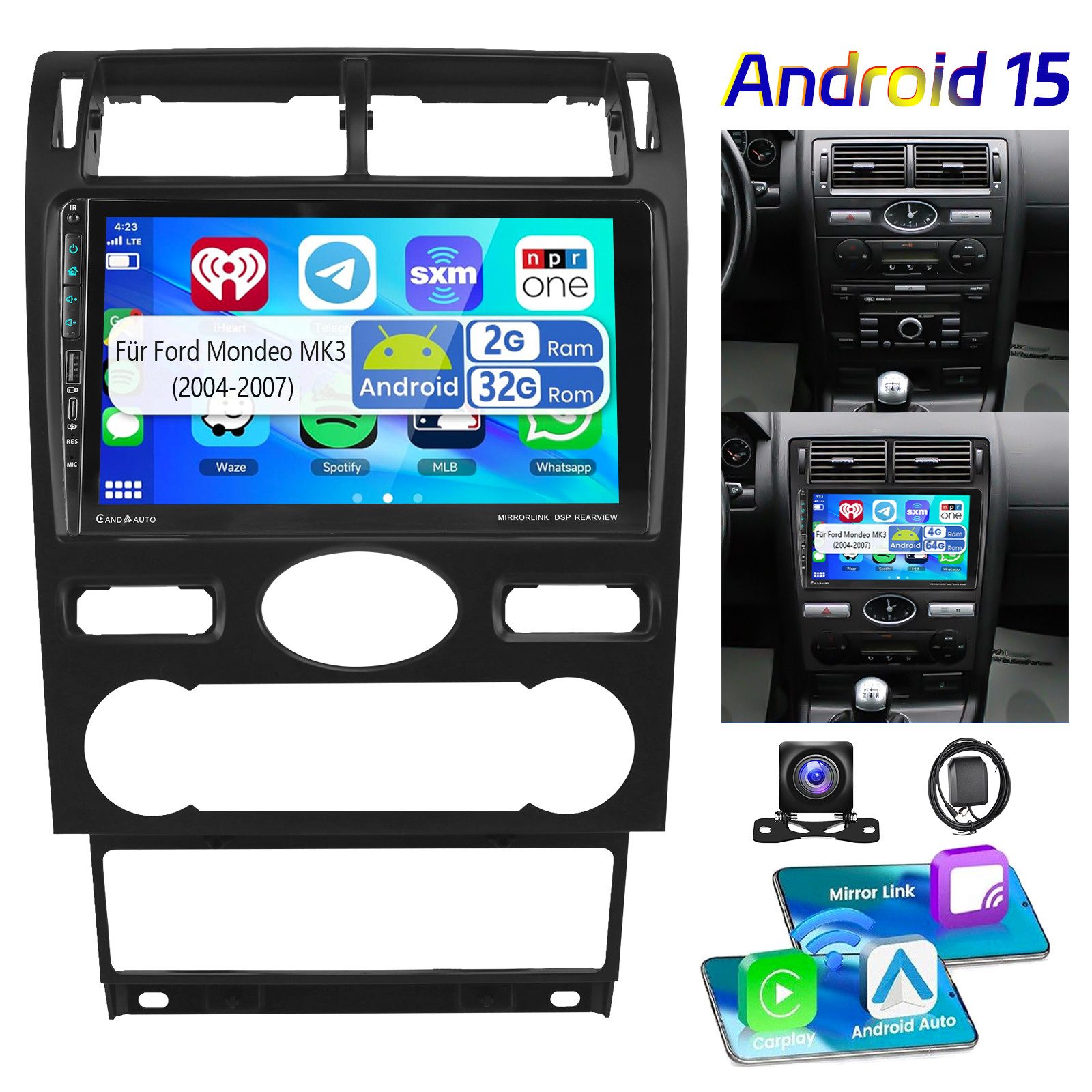 ESSGOO DAB+ 64G Für Ford Mondeo 2004-07 GPS Navi mit USB Type-C Android 15 Autoradio (RDS, 4+64GB(optional), DAB (optional), FM, AM, DAB+ (optional), Carplay Android Auto Bluetooth EQ USB GPS Navi WIFI Touchscreen)