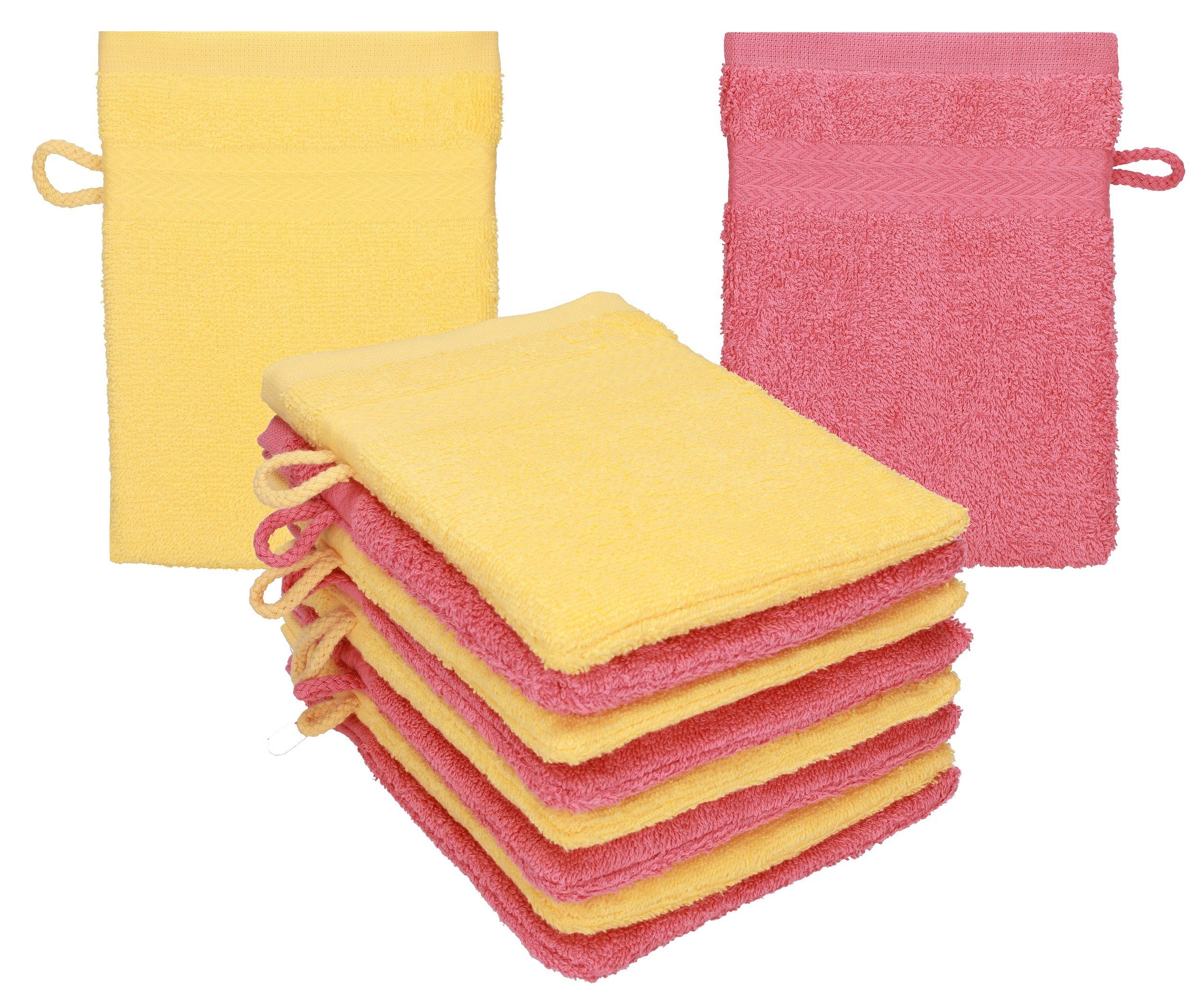 Betz Waschhandschuh 10 Stück Waschhandschuhe Premium 16x21 cm Farbe honiggelb/himbeere, (Set, 10-St)