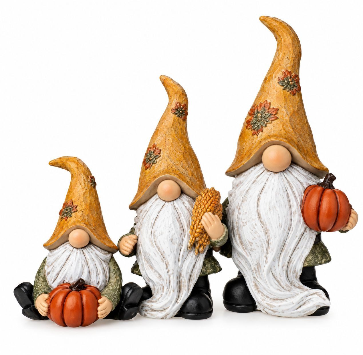 Dragimex Wichtel 3er Set Deko Wichtel mit Kürbis aus Polyresin, Herbstdekoration (Spar-Set, 3er-Set)