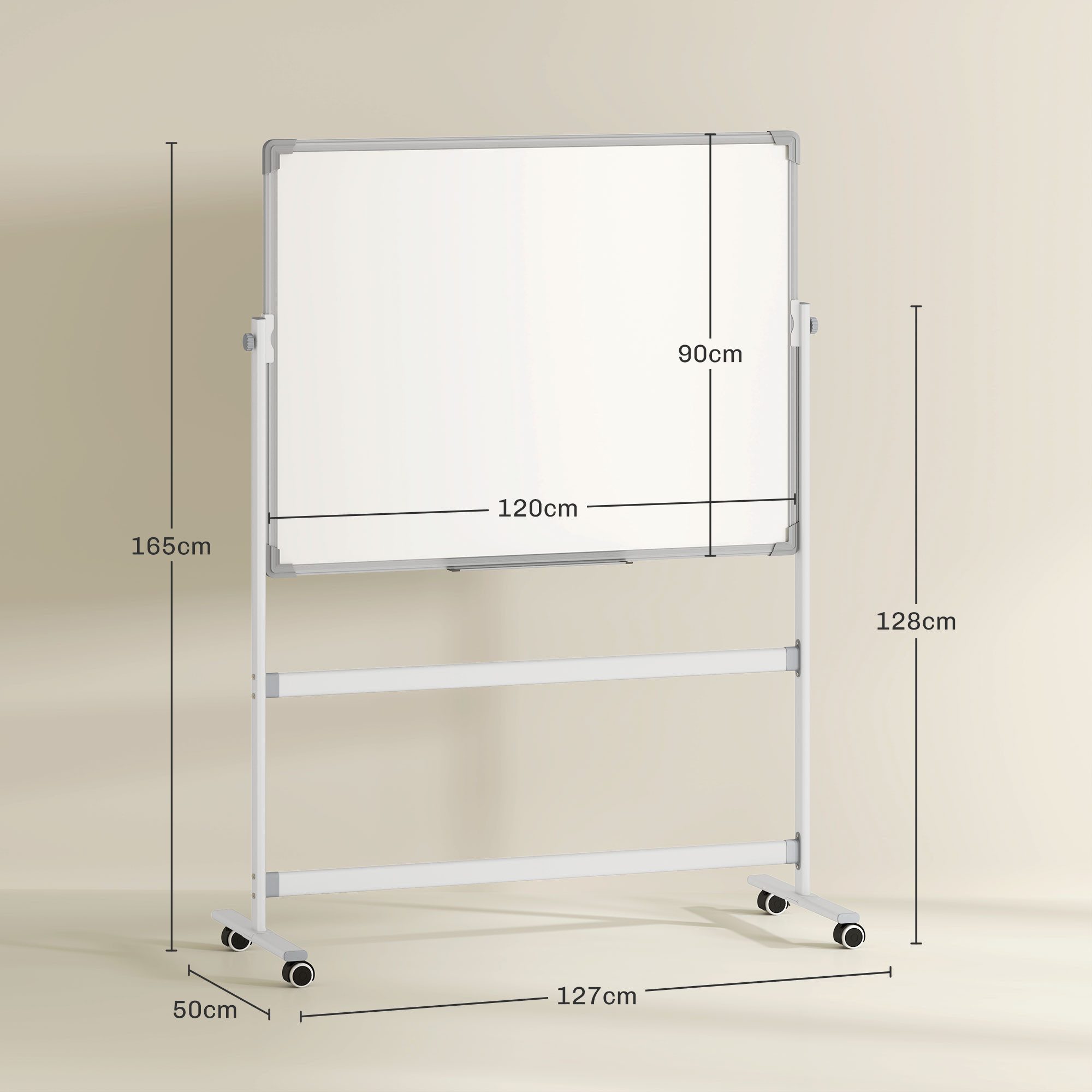 HOMCOM Magnettafel Doppelseitiges magnetisches, drehbares mobiles, (Schreiben Whiteboard, 1-tlg., Schreibtafel), 120 x 90cm, mit Ständer, für Home Office, Klassenzimmer, Weiß