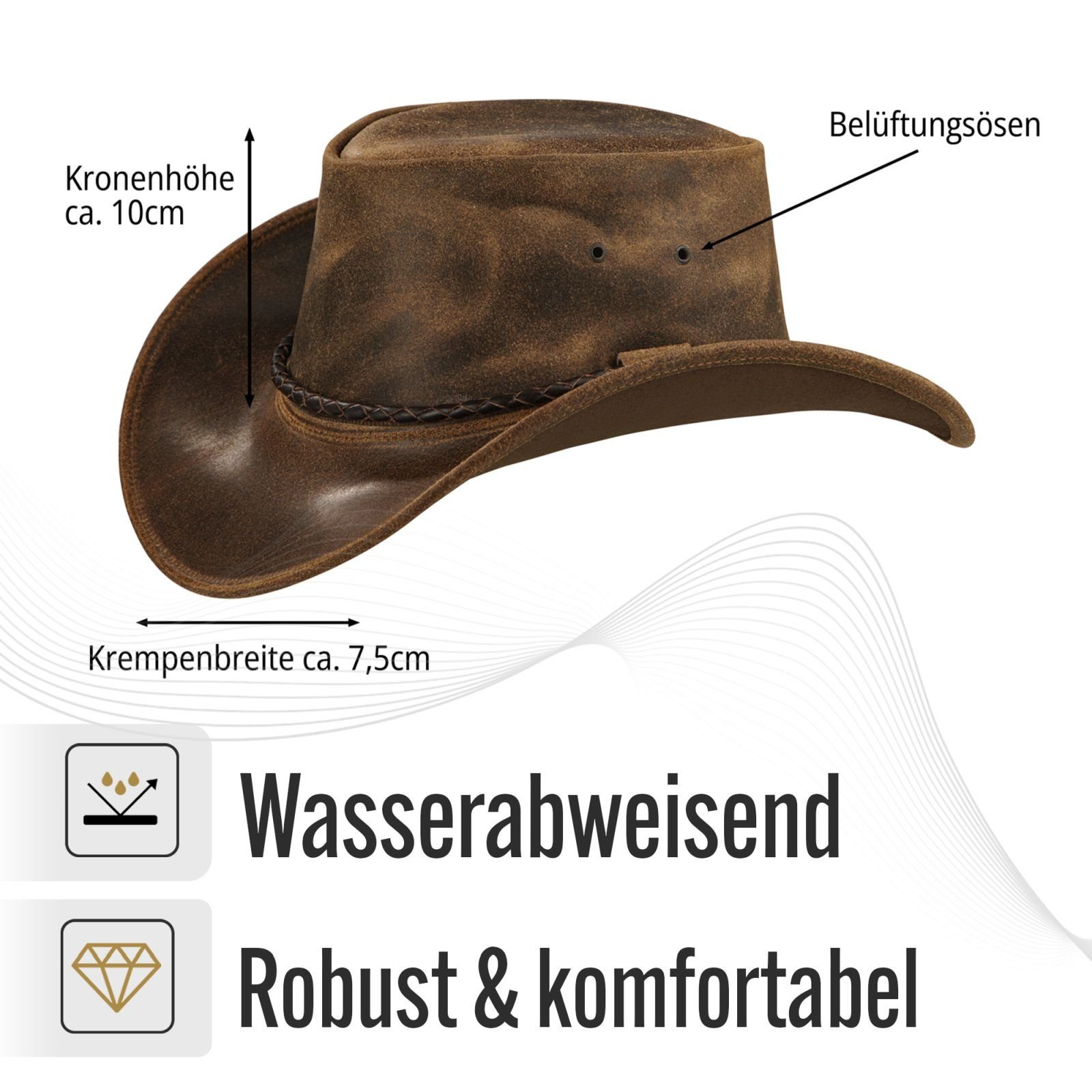 BLACK FOREST FOX Cowboyhut Western Cowboy Rindsleder Hut Herren JERO in 3 F günstig online kaufen