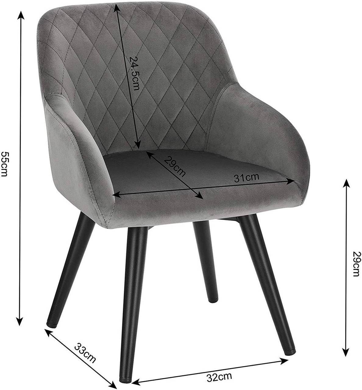 Woltu Stuhl (2 St), Samtstoff Metallbeine für Sitzgruppe, Kindertisch grau
