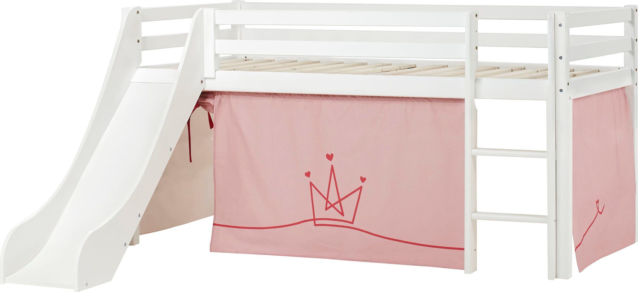Hoppekids Hochbett «Princess» Rutsche & Vorhang Rosa und viel Auswahl