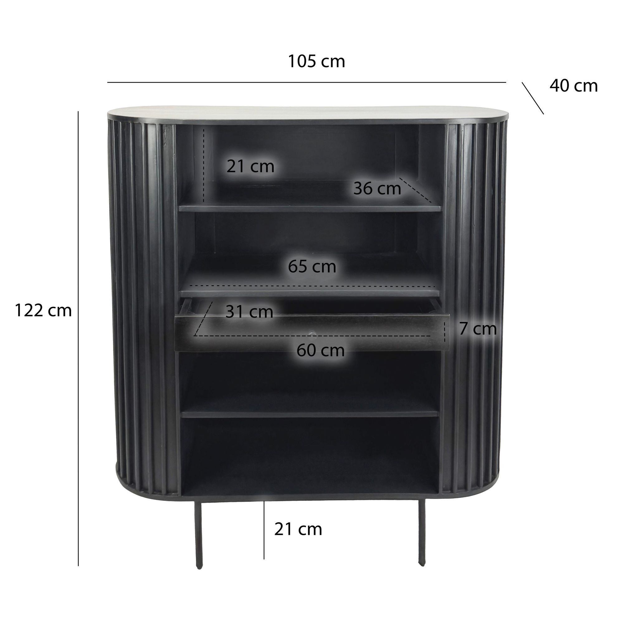 FINEBUY Bücherregal FB60541 Standregal Massivholz 105cm Wohnregal Standregal Stauraumregal, Funktionale Aufbewahrung im zeitlosen Look, Natürliches Möbelstück mit klarer Linienführung