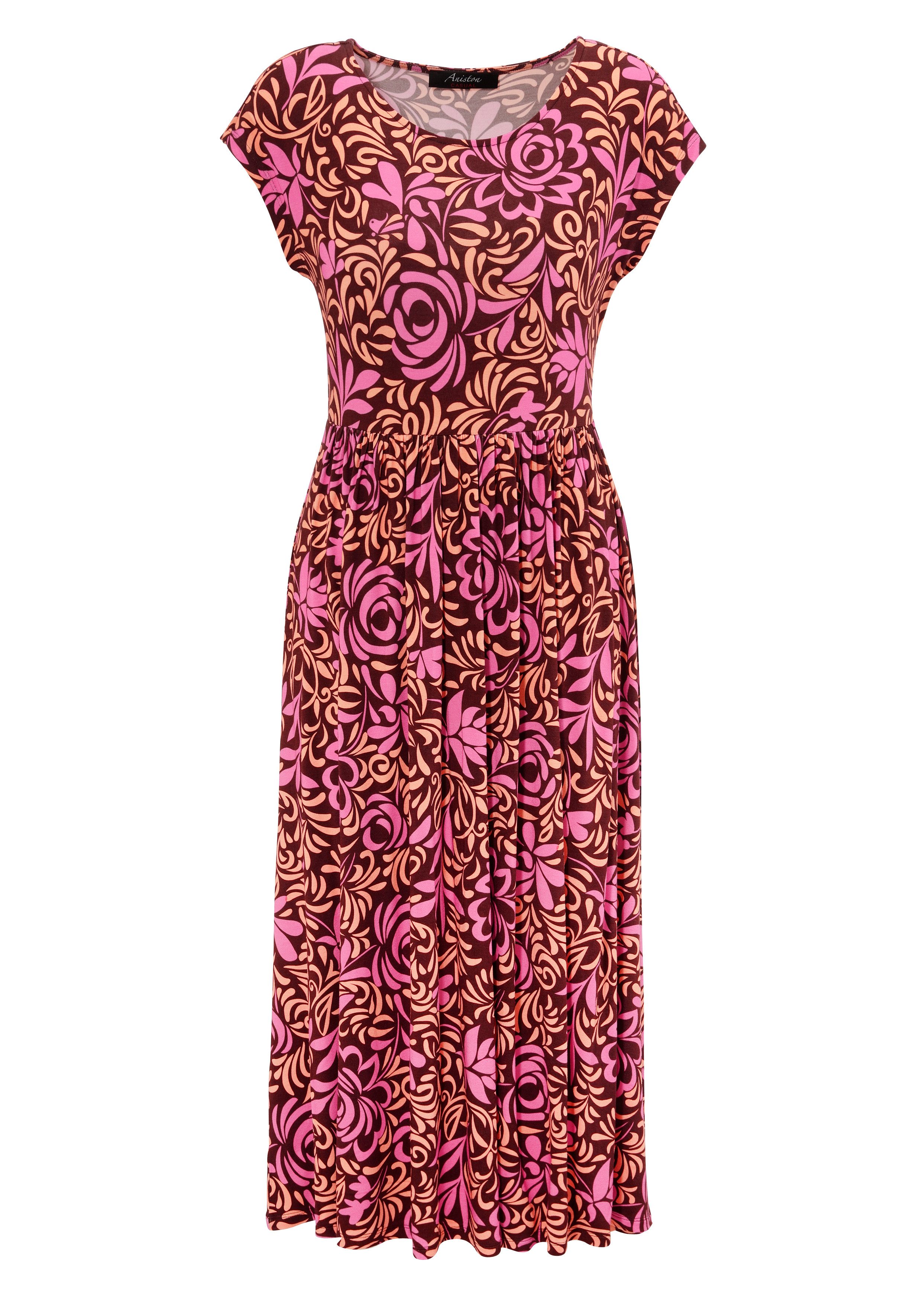 Aniston CASUAL Sommerkleid mit farbharmonischem, grafischen Rosendruck