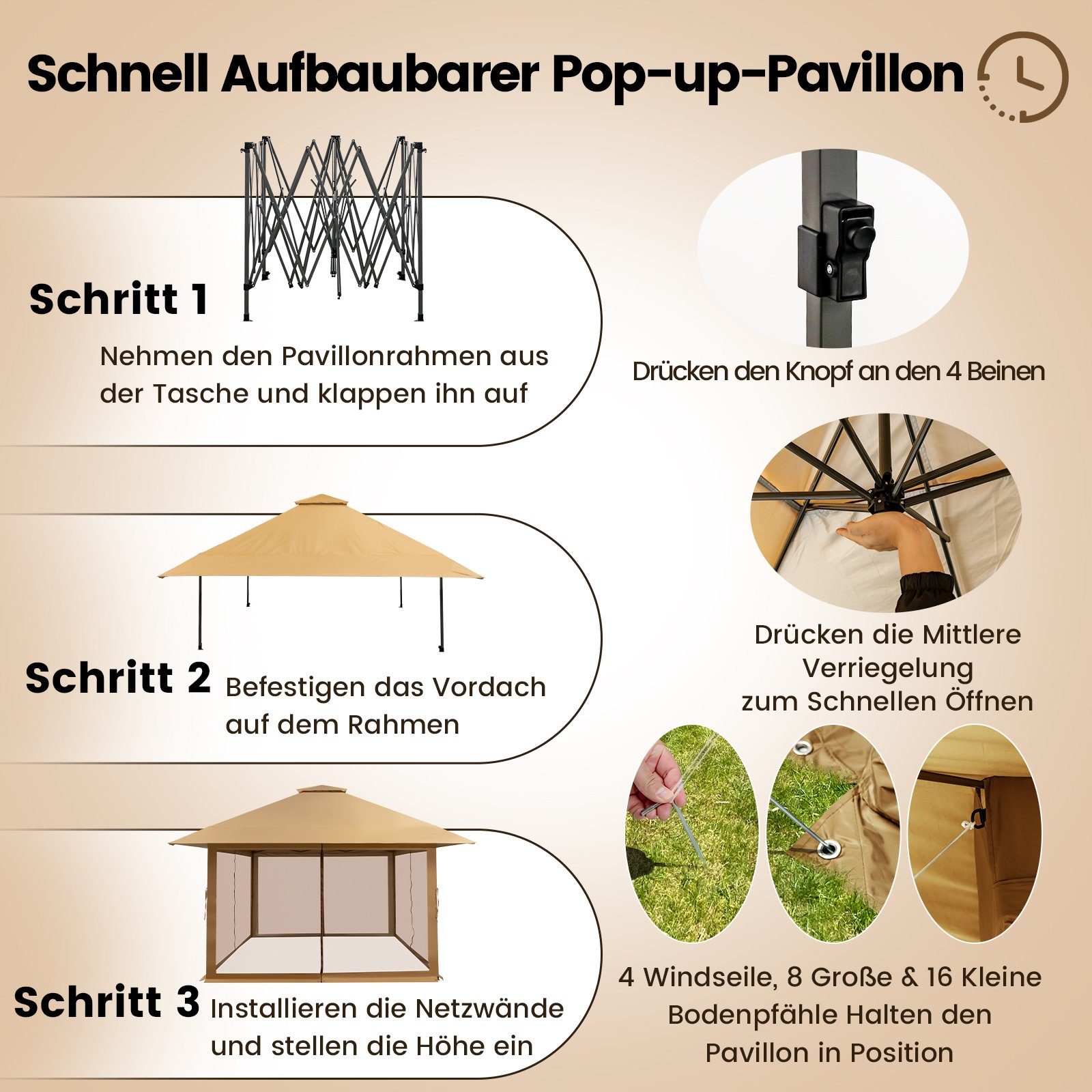 COSTWAY Faltpavillon 4x4m Pop-Up Pavillon, mit günstig online kaufen