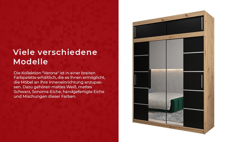 ABIKS MÖBEL Schwebetürenschrank Verona 2 Schlafzimmerschrank, mit Spiegel, Kleiderstange und Regalen – Bild 5 von 5