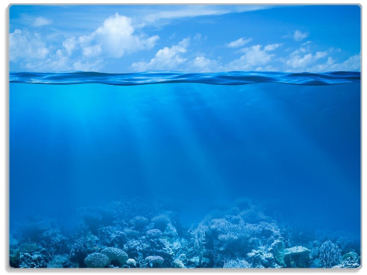Schneidebrett (inkl. Unterwasserwelt Gummifüße Meer, 4mm, 30x40cm Wallario rutschfester ESG-Sicherheitsglas, 1-St),
