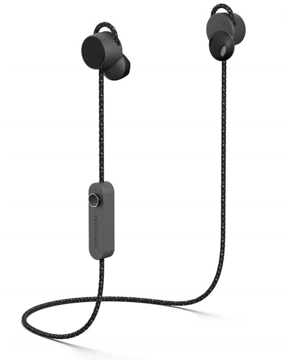 Urbanears Jakan Bluetooth In-Ear Headset Black Headset (integriertes Mikrofon, Bluetooth, Anruffunktion 12 Stunden Akkulaufzeit Magnetische Ohrhörer Bedienknopf)