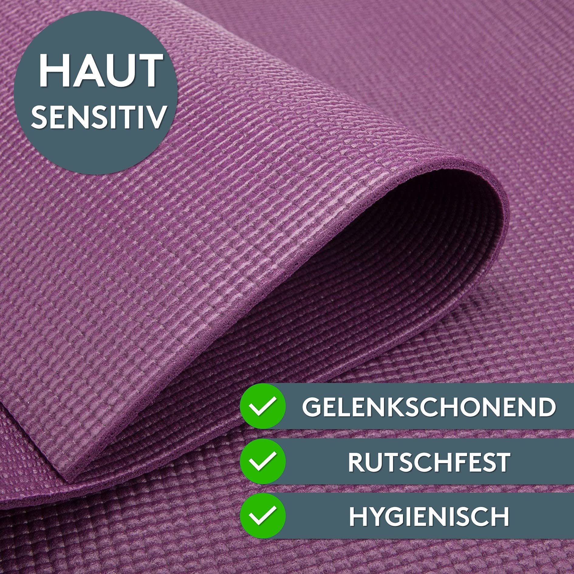 LILENO SPORTS Yogamatte Gymnastikmatte 180x60 cm inkl. Tragegurt, rutschfeste Fitnessmatte (1er Set mit Tragegurt, Einzelprodukt), Sport und Yogamatte beerenfarben für indoor und outdoor, 4 mm Dicke