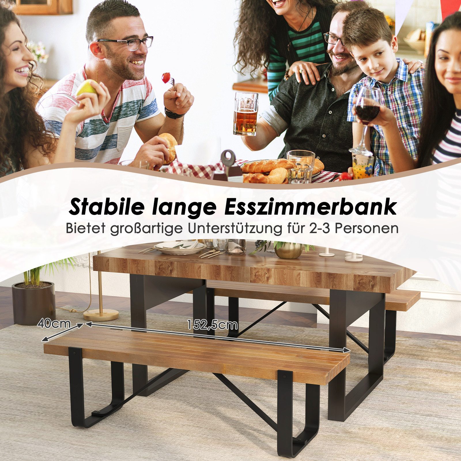 KOMFOTTEU Polsterbank, 2-3 Sitzer Holzbank, bis 300 kg belastbar