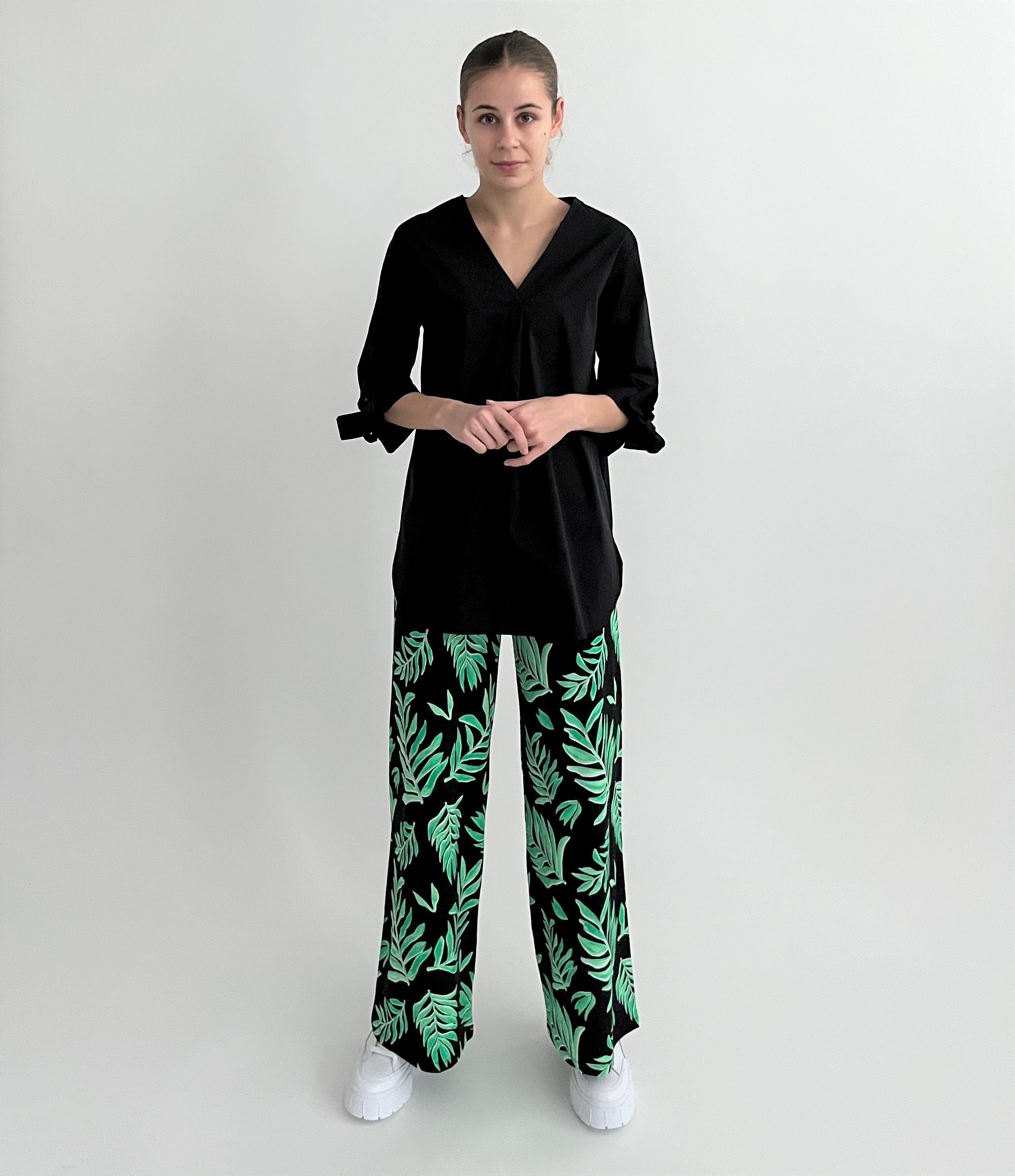 Zuckerwatte Longbluse mit V-Ausschnitt, mit 3/4 Ärmel, mit seitlichen Schlitzen, mit Stretch