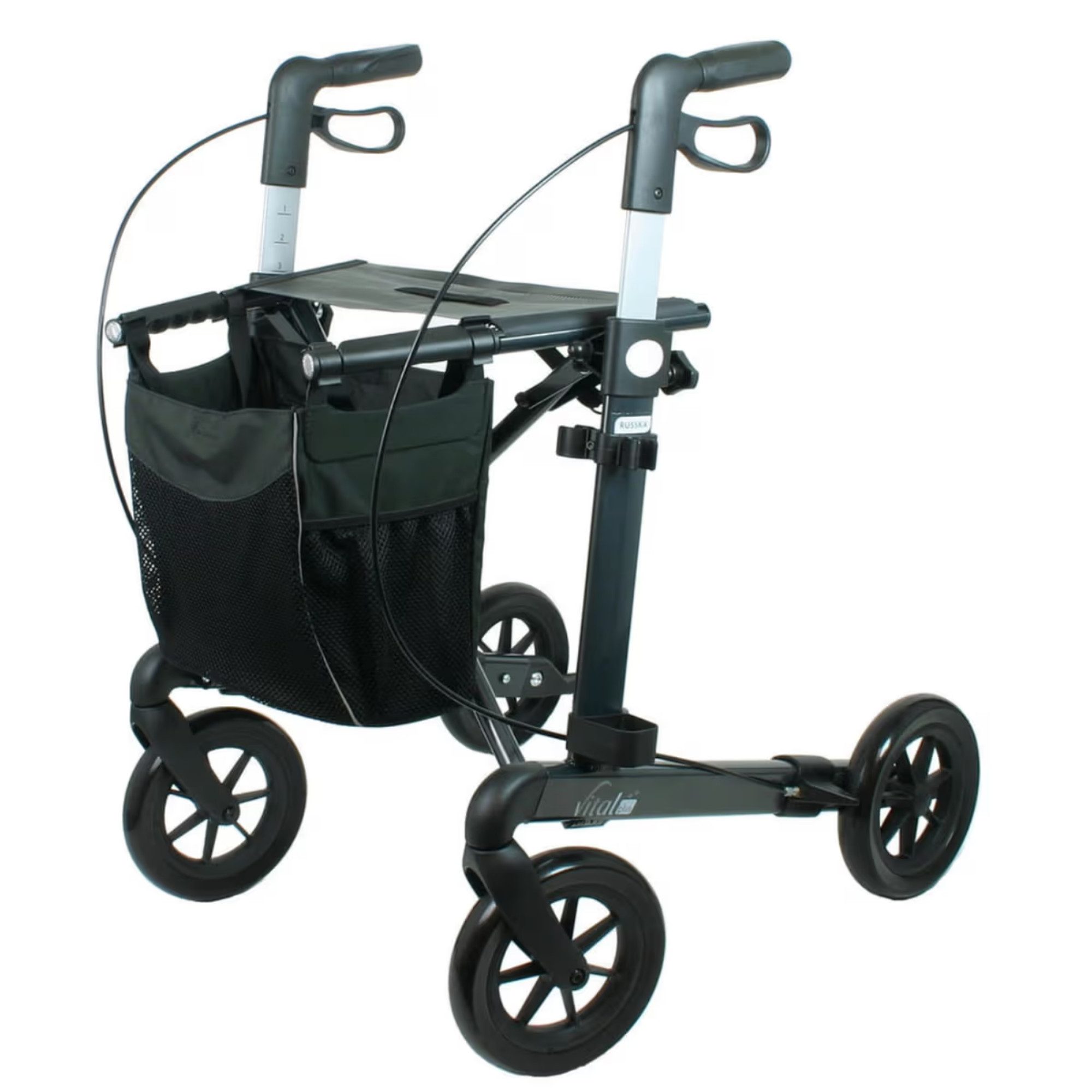 RUSSKA Rollator Russka Vital Plus - Extra weiche Räder, inkl. Stockhalter, Sitzhöhe 62 cm