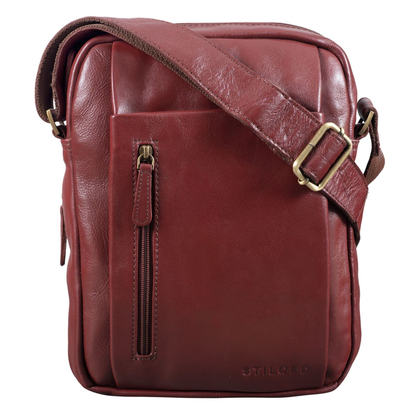 STILORD Messenger Bag "Irving" Vintage Leder Tasche Klein rot - braun