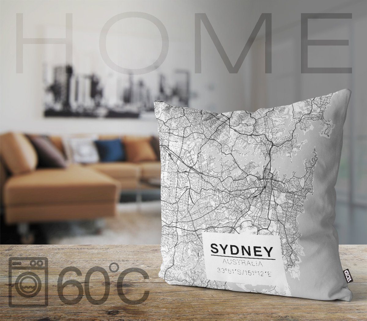 Sydney Landkarte Stadtkarte Backpacker Kissenbezug, VOID Australien Stadtplan (1 Open Stück),