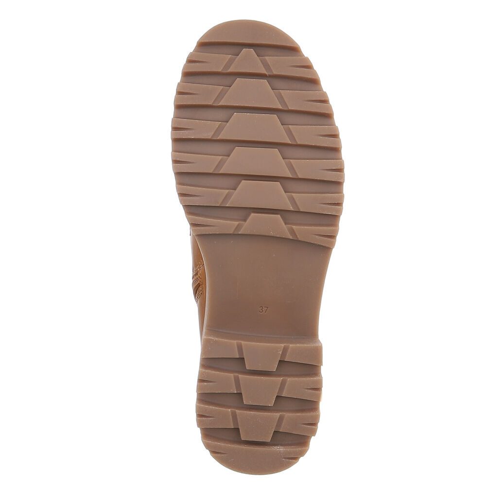 Ital-Design Damen Schnürstiefel mit Profilsohle und Reißverschluss Snowboots (92299784) Blockabsatz Plateaustiefeletten in Camel – Bild 3 von 5