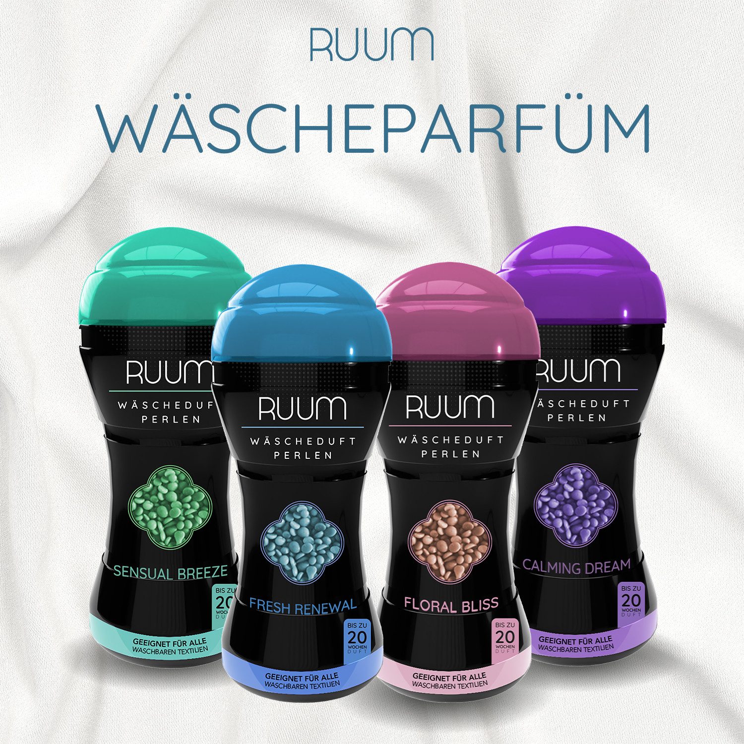 RUUM Wäscheparfüm Textilien-Parfüm Perlen Für Die Waschmaschine 210g (Spar-Set, 3-St), Für Langanhaltende Frische
