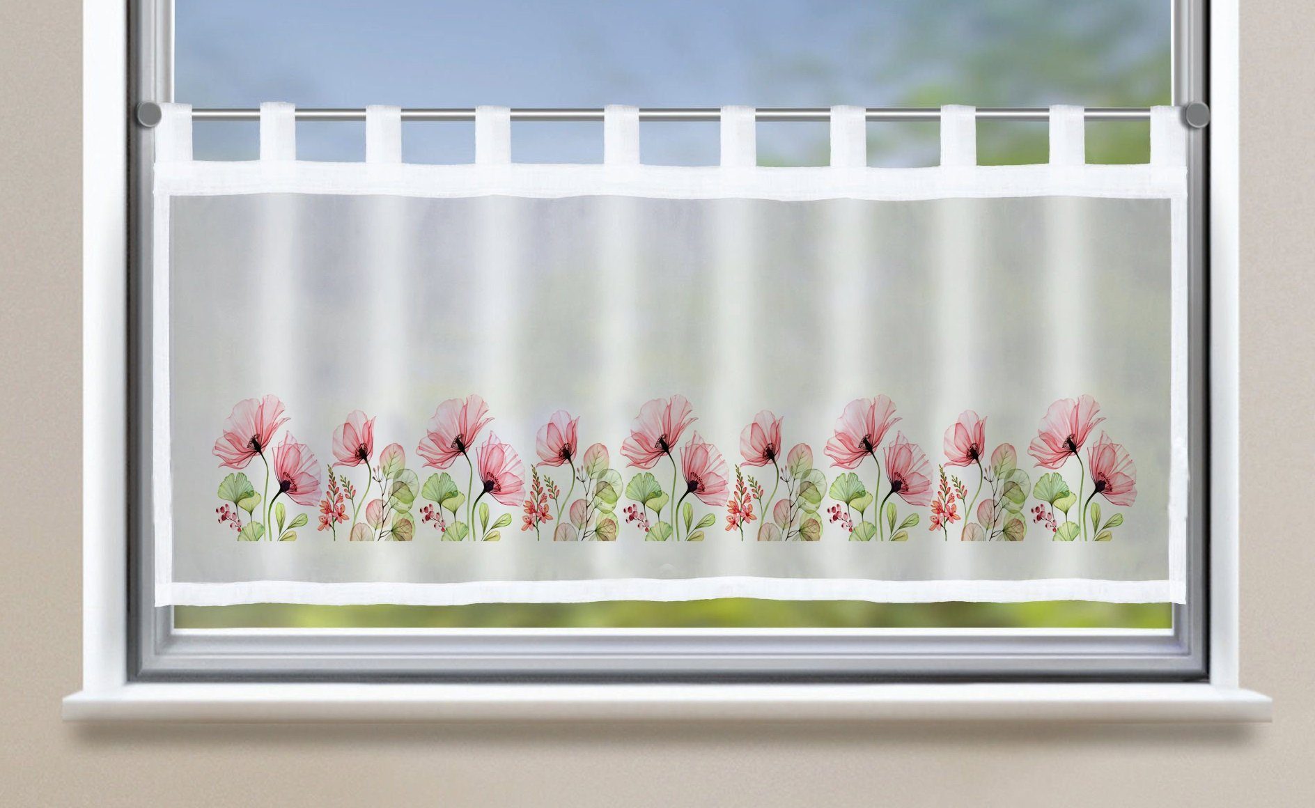 Gardinenbox, Küchenfenster Scheibengardine, Bistrogardine 2022410 Rosa halbtransparent, (1 Schlaufen »Bodrum« Blumen Voile St),