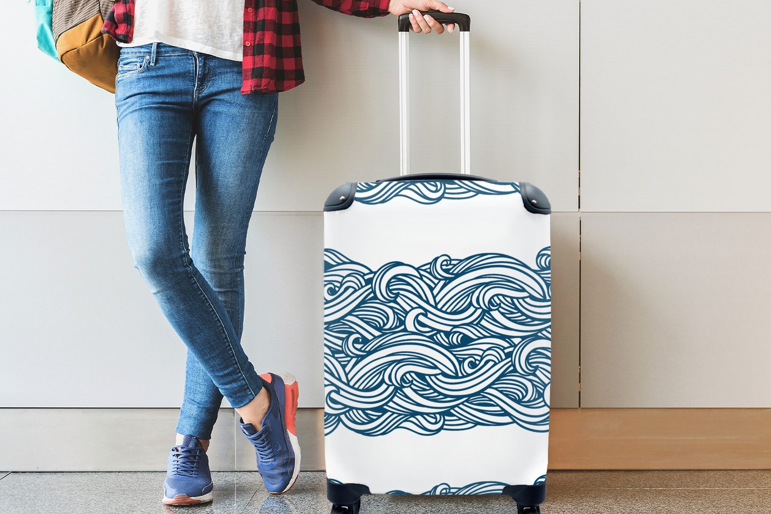 MuchoWow Handgepäckkoffer - mit Rollen, 4 Ferien, - Muster Wellen für Trolley, Reisetasche Meer, Reisekoffer rollen, Handgepäck