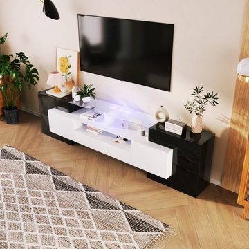 REDOM TV-Schrank Lowboard (1-St., Schwarz+Weiß, 200 cm) Elegante Glasoberfläche., LED-Beleuchtung