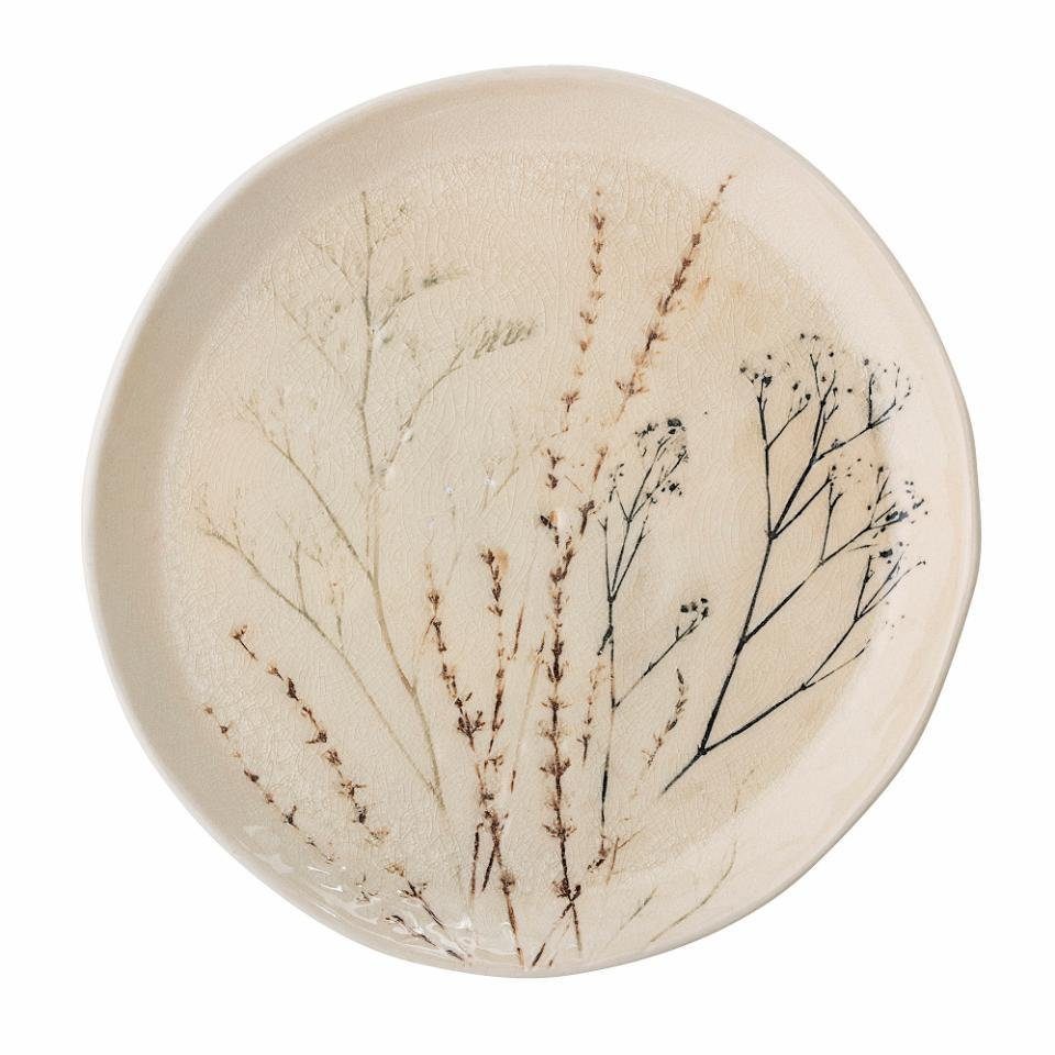 Bloomingville Servierteller Bea, 27,5 cm, Steingut, Teller, Servierteller, Speiseteller, Blumenmotiv, Cracle Glaze, natur
