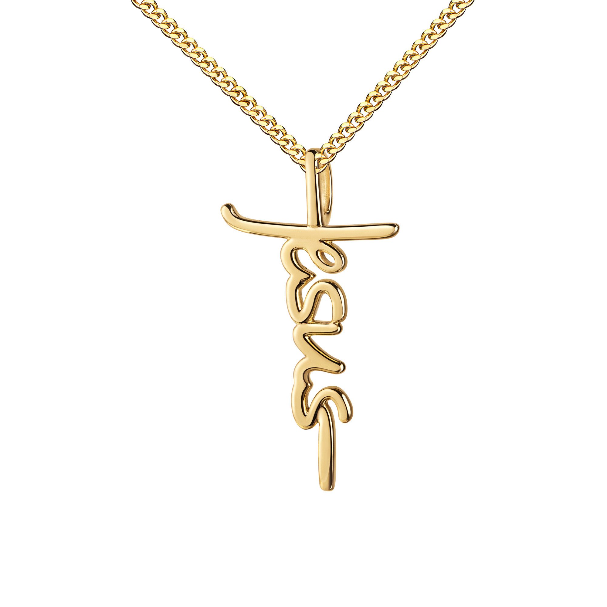 Kreuzkette Kleiner Kreuzanhänger JESUS 585 Gold - Made in Germany