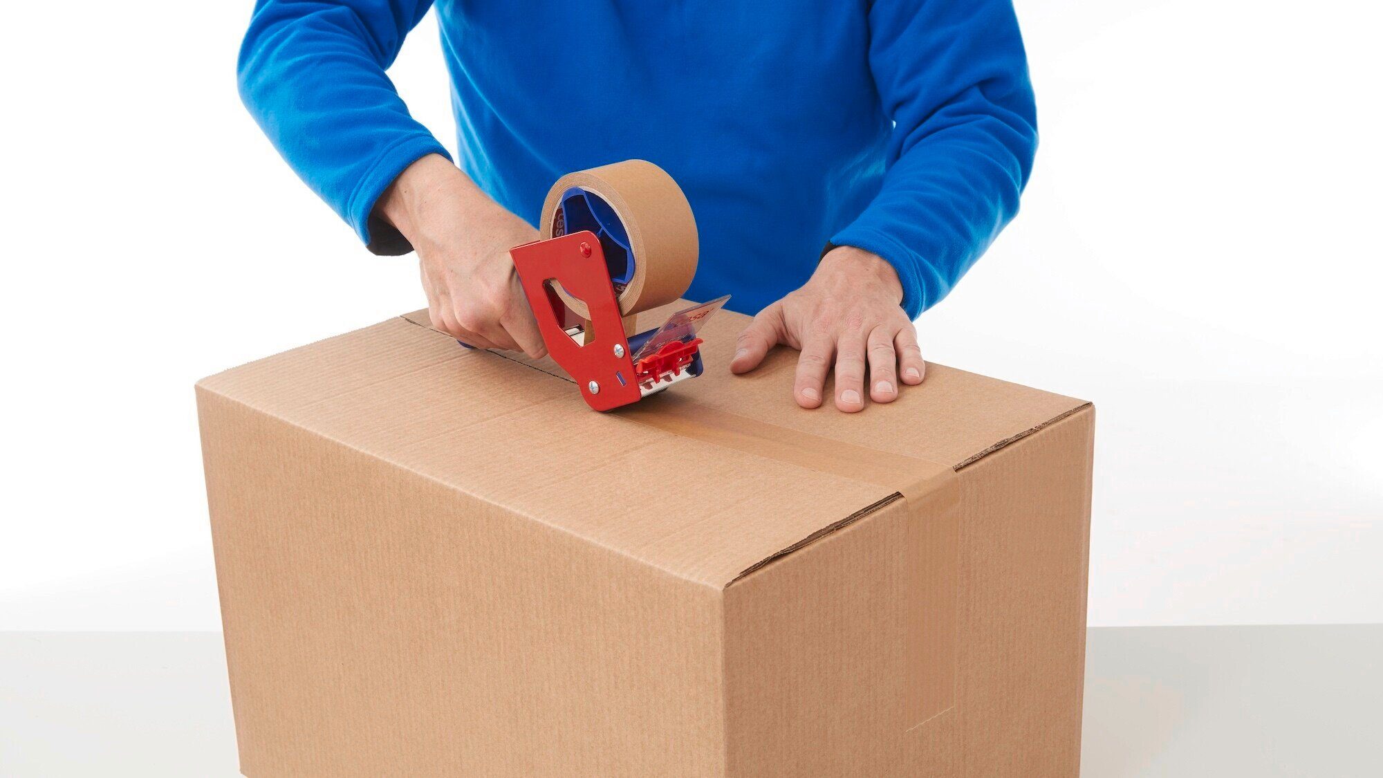 - (Packung, & leichtes Klebeband blau tesa rot für 1-St) Packbandabroller / sicheres tesapack Handabroller ECONOMY Verpacken