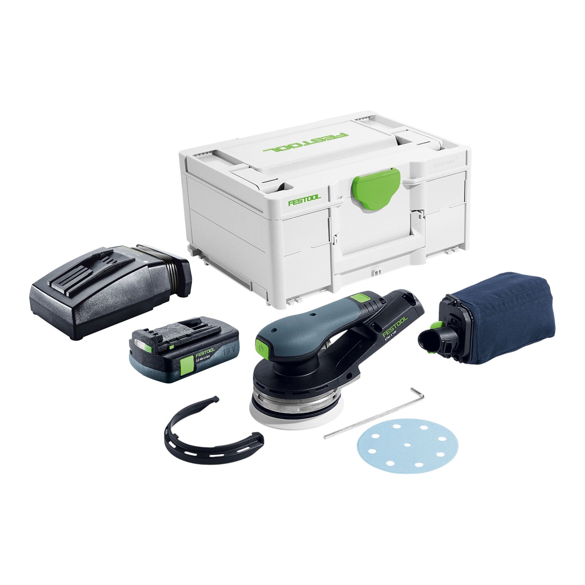 FESTOOL Exzenterschleifer ETSC 2 125-Basic 18 V 125 mm + 1x Akku 3,0 Ah + Ladegerät + Systainer