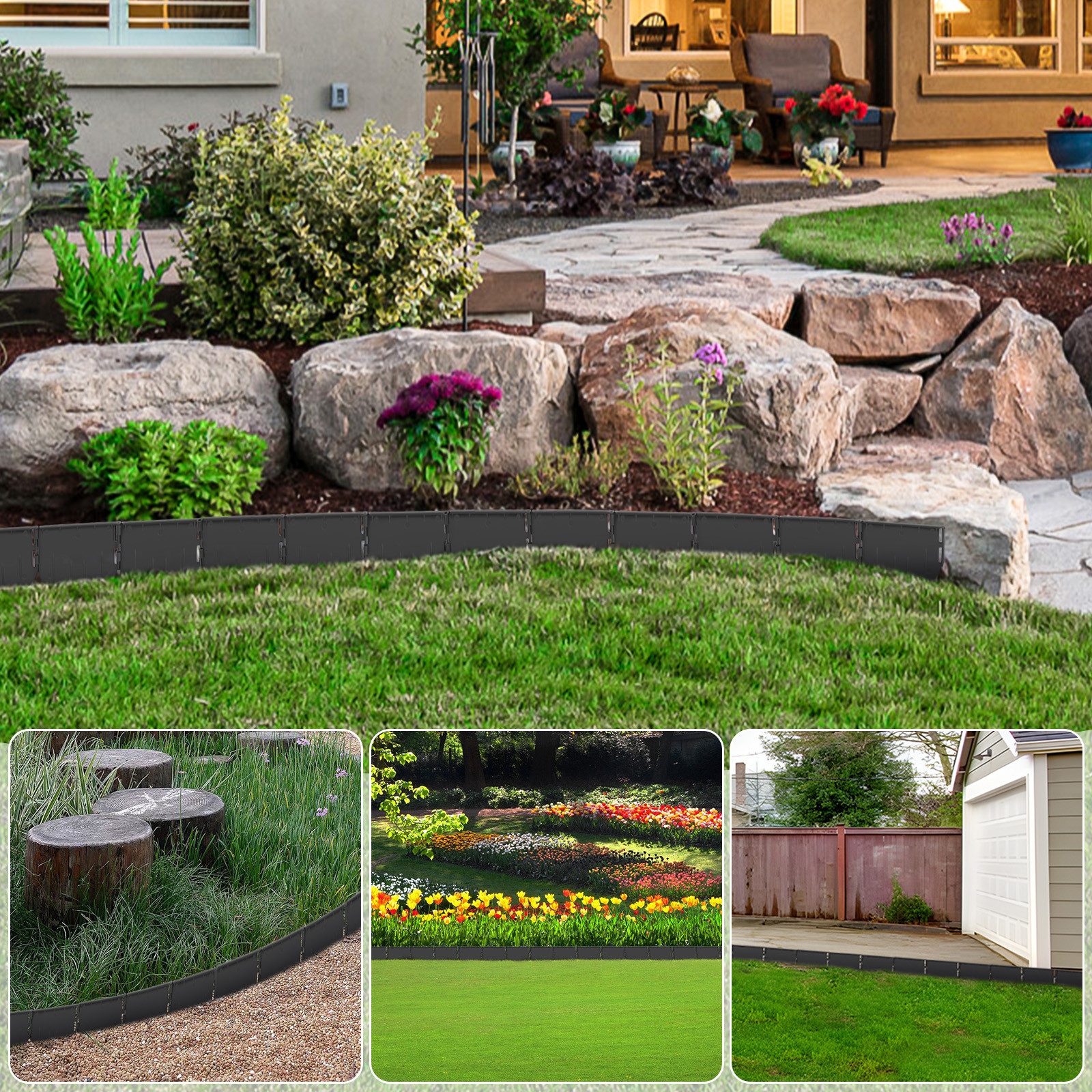 XERSEK Beetumrandung Rasenkante Kunststoff Beeteinfassung Garten Border Begrenzung, Gesamtlänge 10.7 Meter, Stecksystem HxBxD 153 x 131cm x 10mm, Einfach Einschlagen / Keine Gräben Ausheben