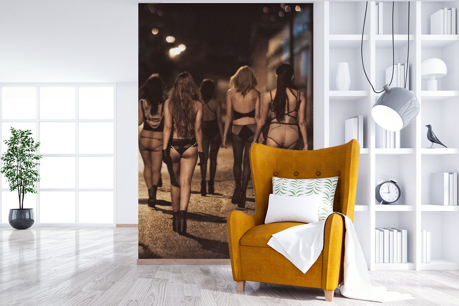 - Frauen - (3 MuchoWow Matt, Vinyl Montagefertig Abend Tapete Wohnzimmer, Unterwäsche für Fototapete Wandtapete Straße, bedruckt, - St),