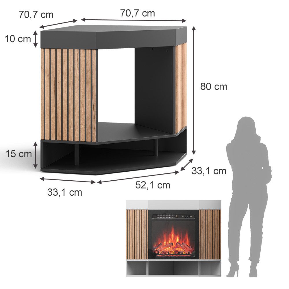 Vicco Kaminumbauschrank Lynea, Schwarz, 100 cm mit realistischem Flammeneffekt und Heizung ... (1-St)