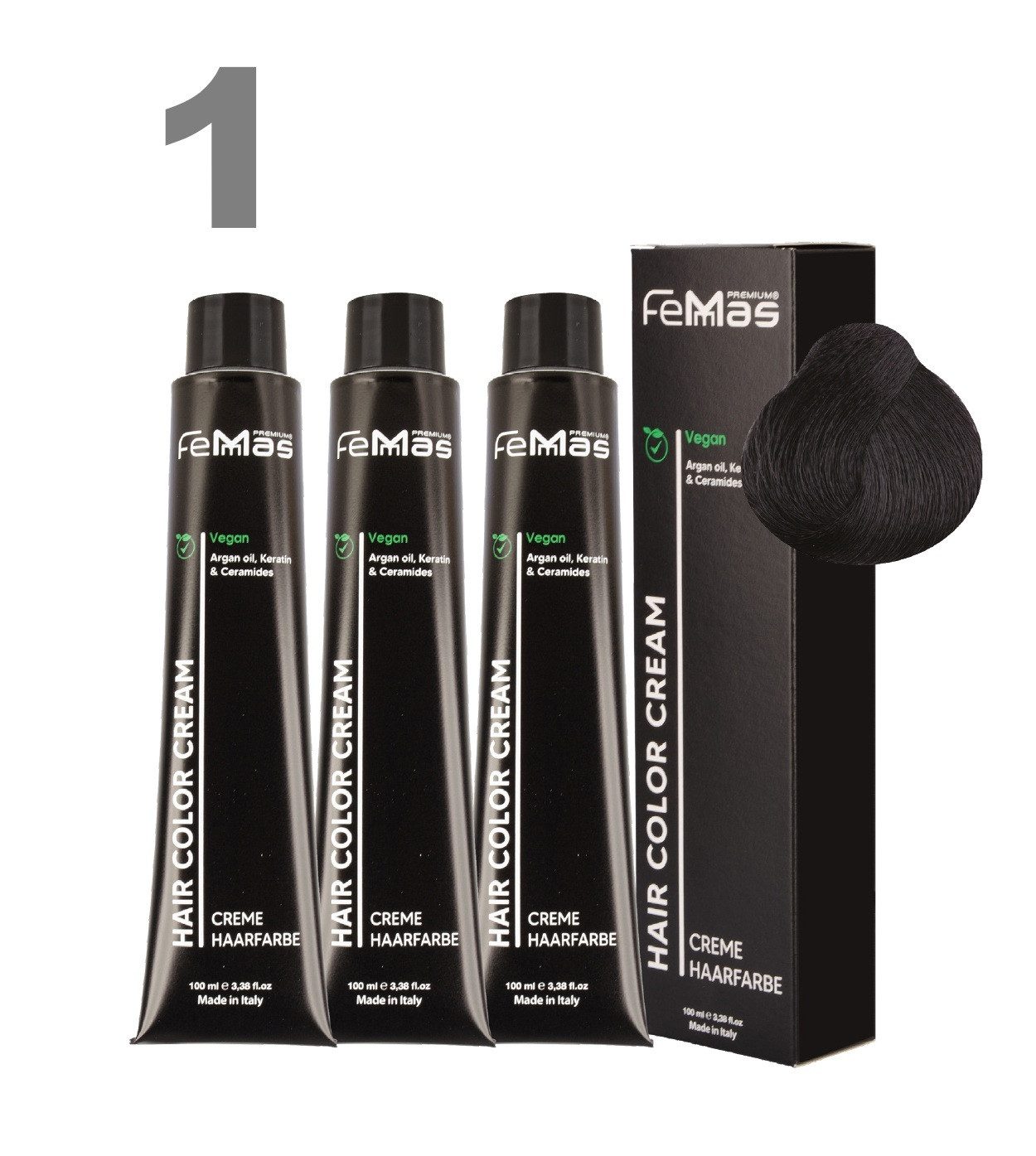Femmas Premium Haarfarbe FemMas professionelle Haarfarbe mit Arganöl 3 x 100 ml