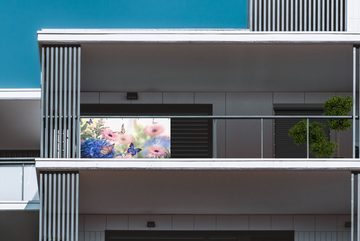 MuchoWow Balkonsichtschutz Schmetterlinge - Blumen - Hortensien - Insekten (1-St) Balkonbanner, Sichtschutz für den Balkon, Robustes und wetterfest
