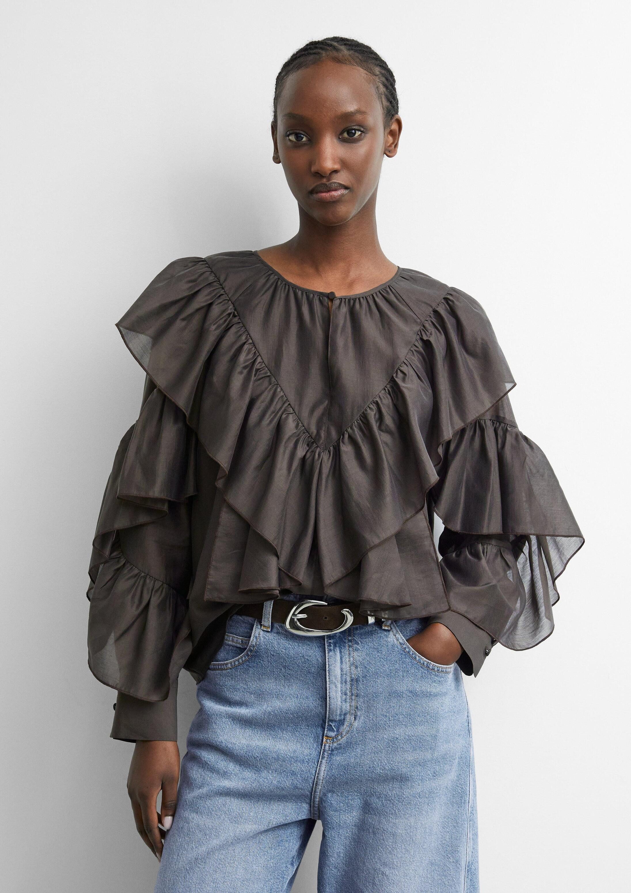 comma Langarmbluse Bluse Volant-Bluse aus Viskose-Voile