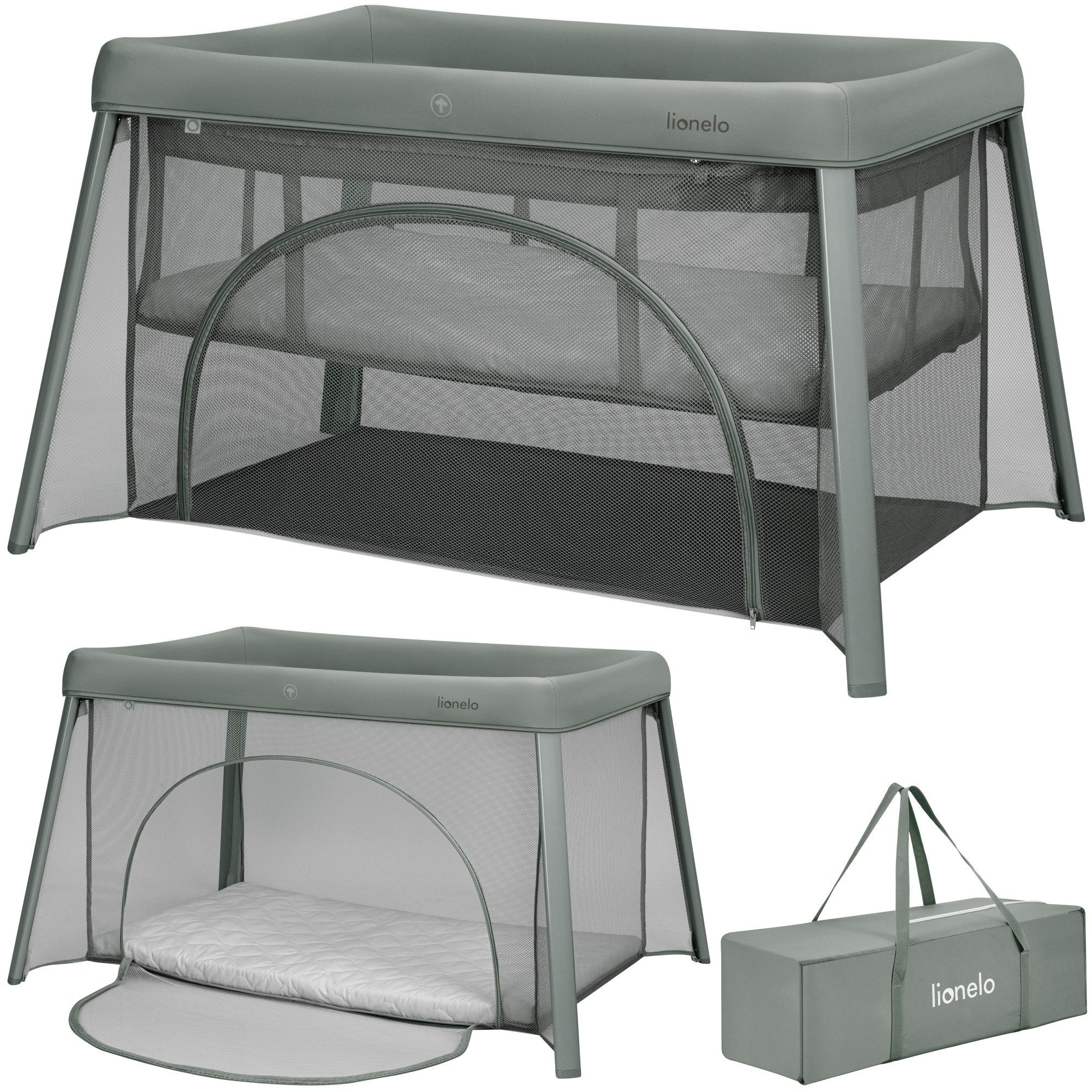 lionelo Baby-Reisebett MILA, 2in1/4-cm-Matratze/2 Höhen/360°-Netz/Tasche