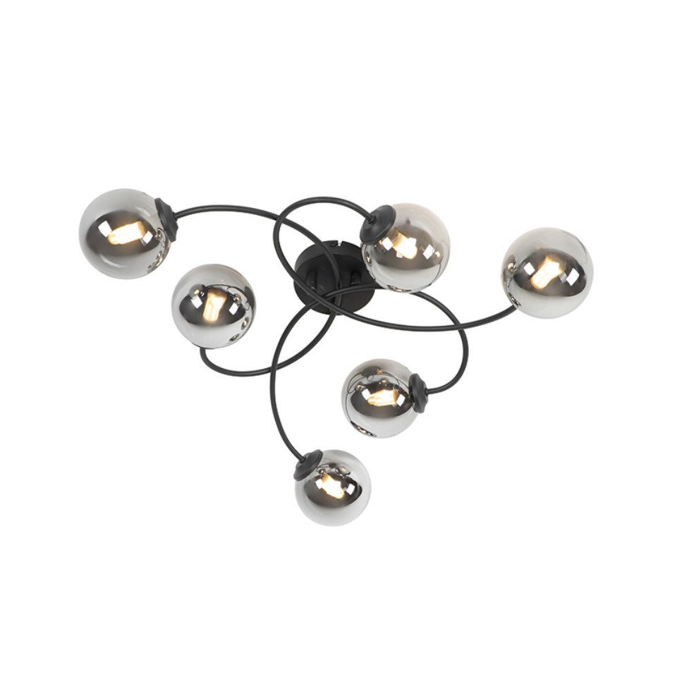 Qazqa Deckenleuchte Athens, ohne Leuchtmittel, G9, Schwarz, Modern, Glas, 6-flammig