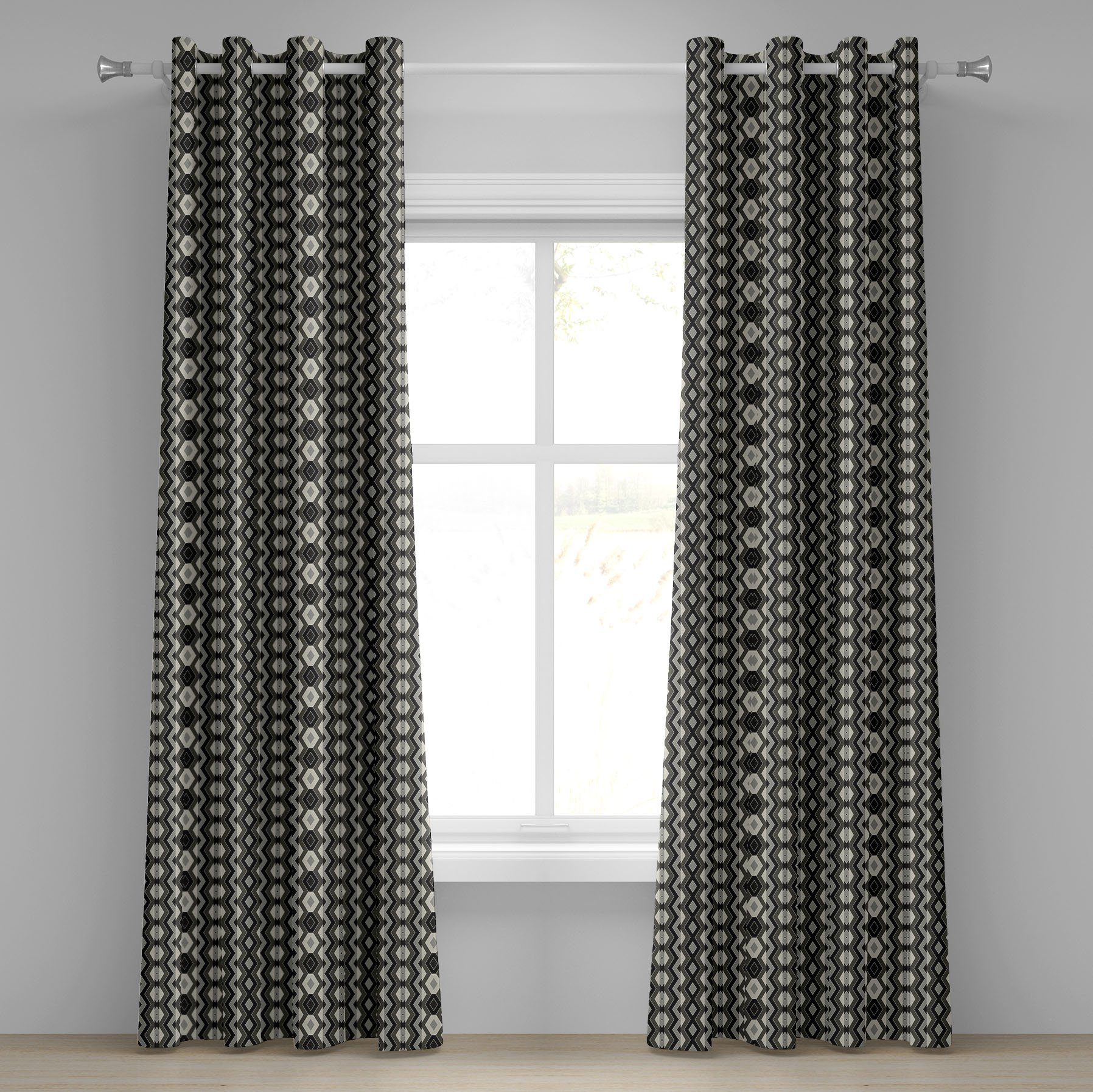Chevron Boho Dekorative 2-Panel-Fenstervorhänge Abakuhaus, Zigzags Wohnzimmer, Schlafzimmer für Gardine Geometrisch