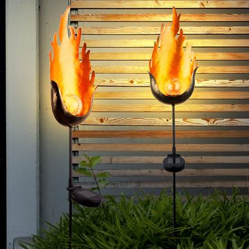 etc-shop Gartenleuchte, LED-Leuchtmittel fest verbaut, Warmweiß, 3er Set LED Solar Außen Steck Leuchten Balkon Glas Kugel Lampen Feuer