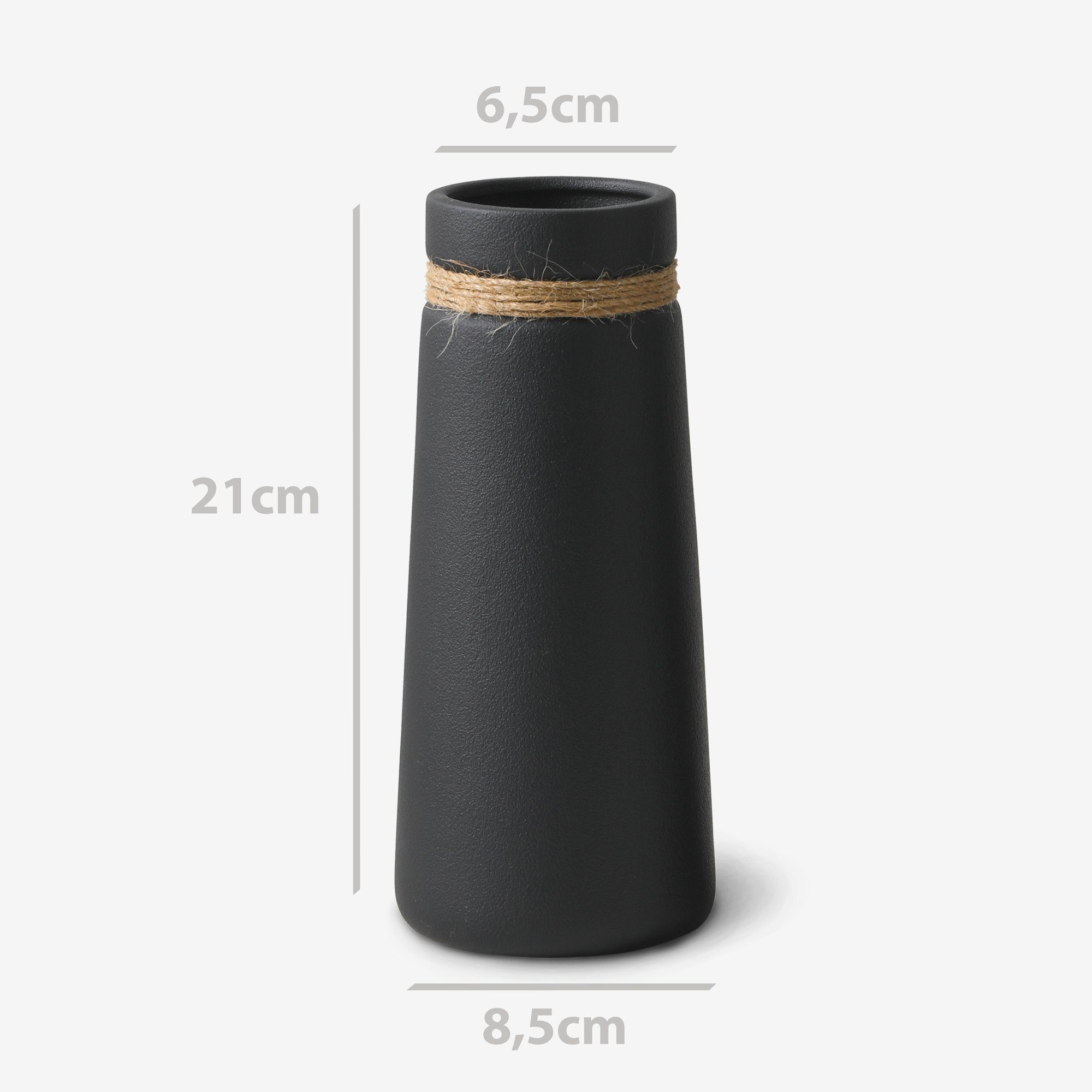 flature Tischvase Keramik Vase Schwarz Boho Style - für Pampasgras und Blumen – Bild 5 von 5