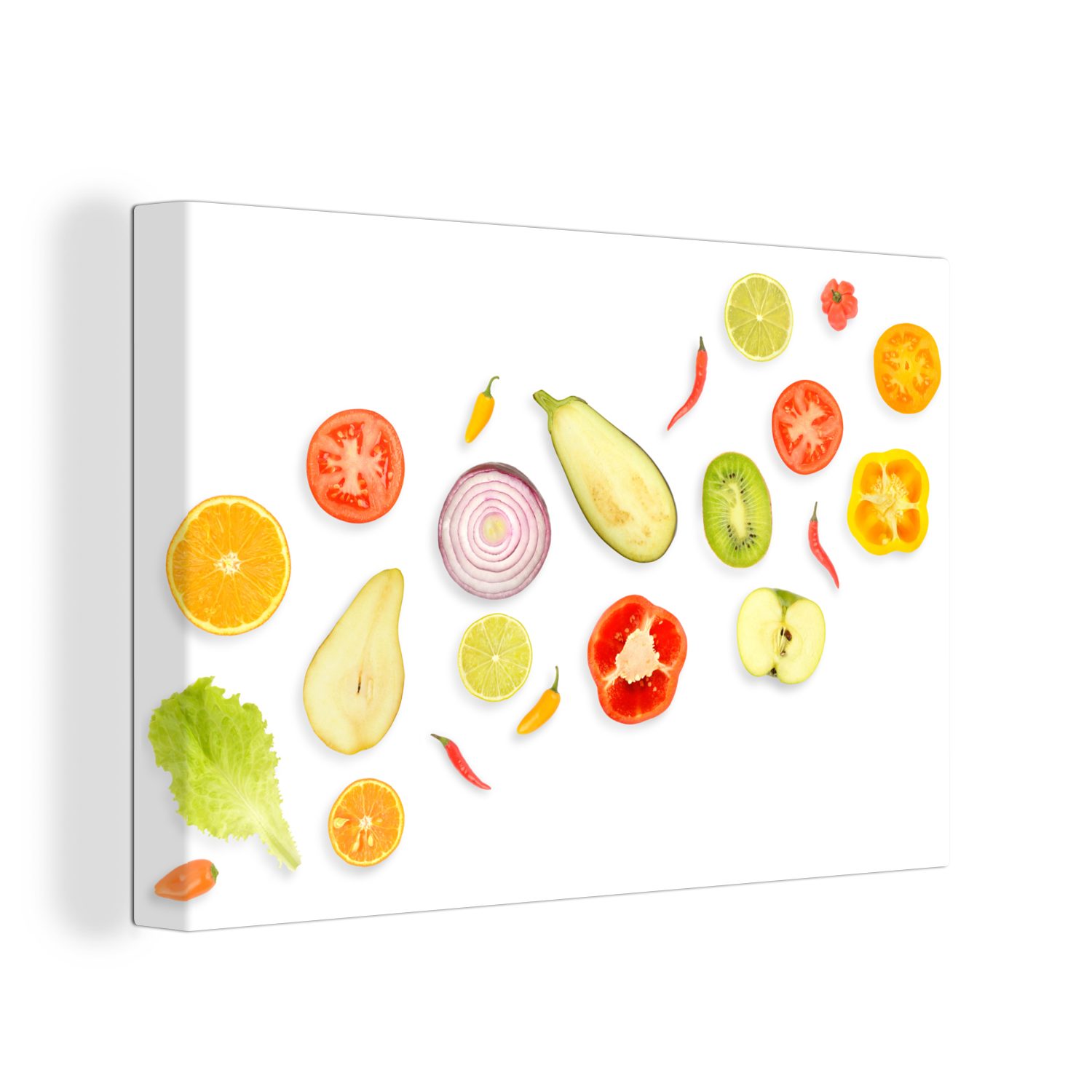 OneMillionCanvasses® Leinwandbild Kopfsalat - Apfel - Weiß, (1 St), Wandbild Leinwandbilder, Aufhängefertig, Wanddeko, 30x20 cm | Leinwandbilder