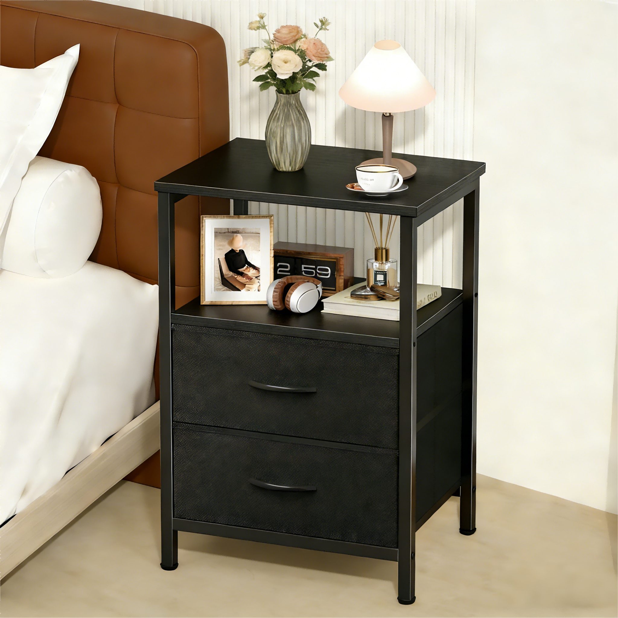 Forrlite Nachttisch Nachttisch mit Stoffschublade,Beistelltisch,mit Staurau günstig online kaufen